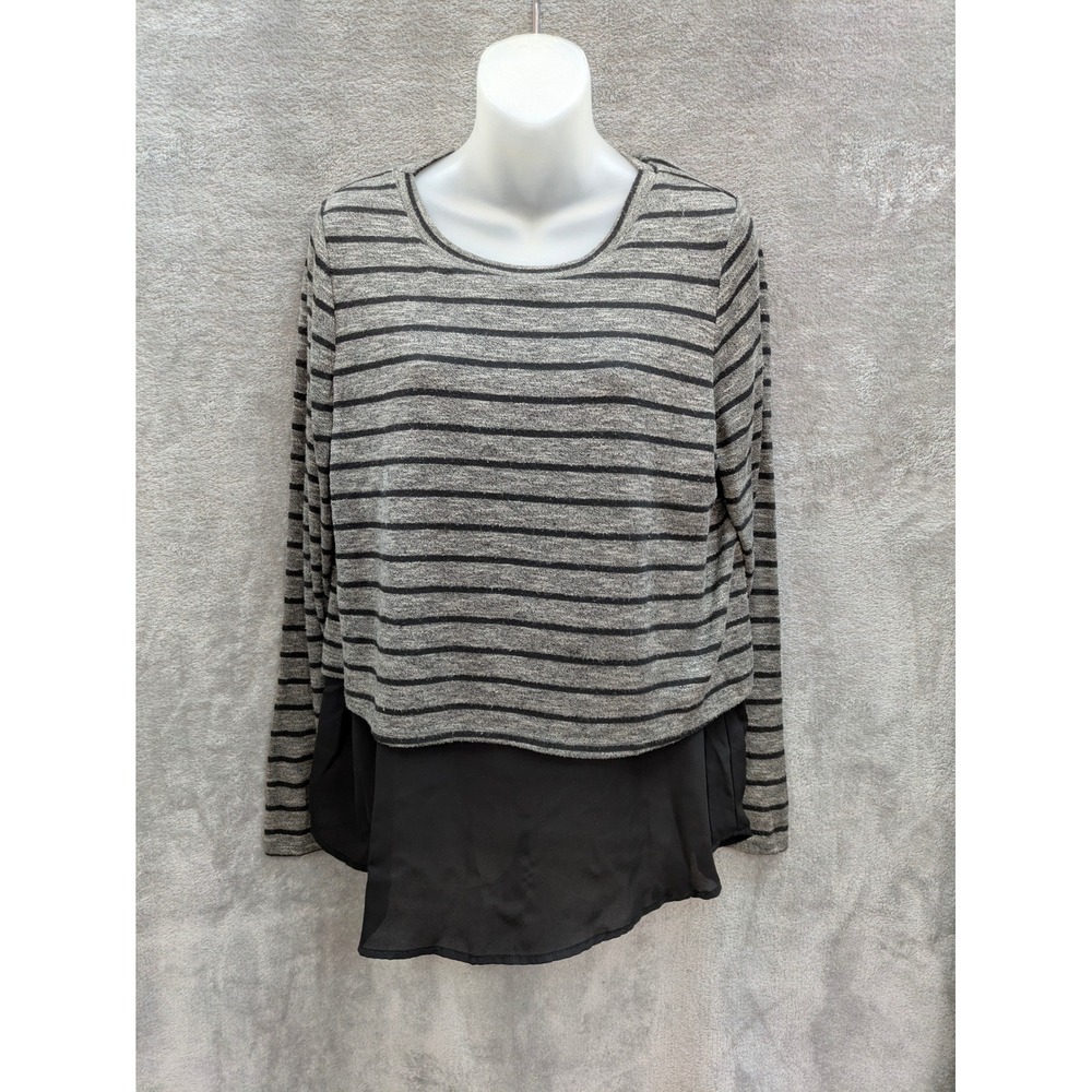 Apt 9 Top Womens Large Striped Contrast ‎ Layered Hem